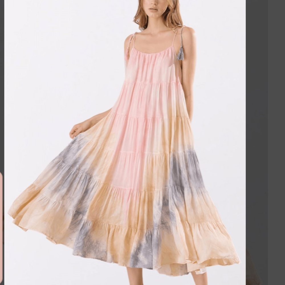 STORIA Pastel Gradient Tie-Dyed Tiered Maxi Dress Small